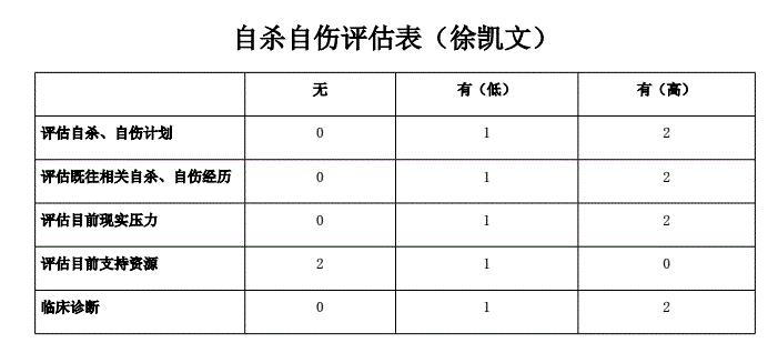 徐凱文《自殺自傷評(píng)估表》